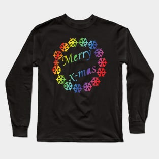 Merry X-mas Typography Design - Rainbow Version Long Sleeve T-Shirt